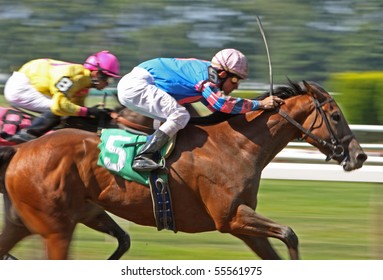 ELMONT, NY - JUN 19: Ramon Dominguez Pilots La Belle Gabrielle To A Third Place Finish In A Maiden Claiming Race At Belmont Park On Jun 19, 2010 In Elmont, NY.