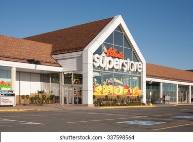 ELMSDALE, CANADA - NOVEMBER 10, 2015: Atlantic Superstore is a chain of supermarkets with locations in New Brunswick, Nova Scotia, and Prince Edward Island. It operates under a division of Loblaws.