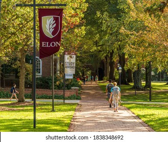 Elon, North Carolina/USA-10/21/2020: A Campus Scene At Elon University During The Fall Semester Of 2020