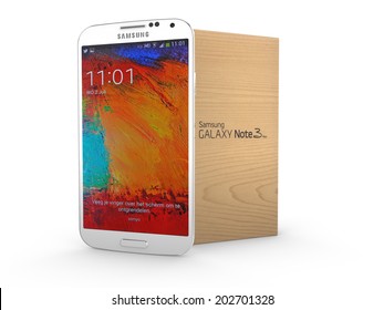 ELSPEET, THE NETHERLANDS, 02 JULY 2014 - Samsung Galaxy Note 3 Smartphone (Phablet) With Box.