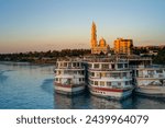 El-Tabia Mosque, a masjid located amidst a park on a hill in the center of Aswan, viewed from Nile Cruise pier, Egypt