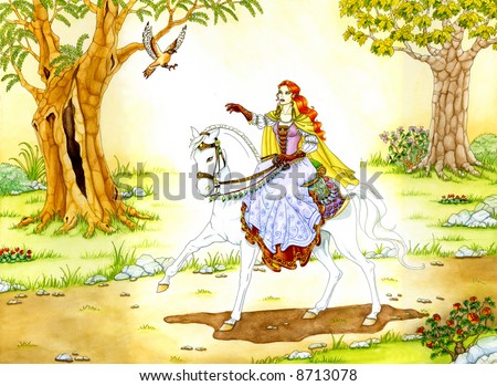Elven lady riding a white horse