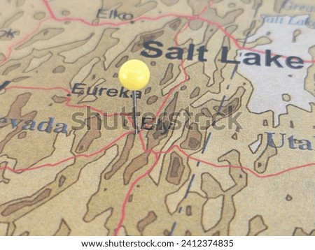 Ely, Nevada marked by a yellow map tack. Ely is the largest city and county seat of White Pine County, NV.