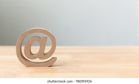 Email Address Icon Wooden Symbol, Contact Us Customer Service By Email Concept