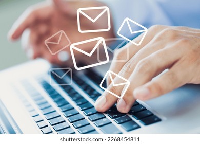 Email concept. Using laptop with message icon