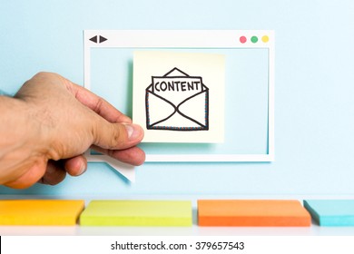 Email content marketing. Producing creative content. Hand showing illustration of letter with the word content. - Powered by Shutterstock