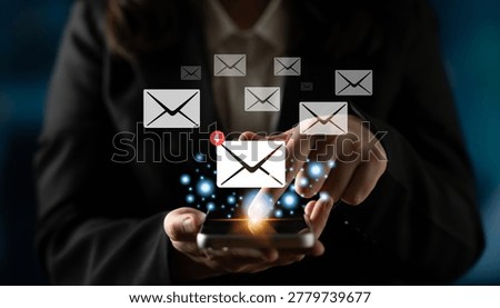 An email inbox with a new message notification alert. A concept of digital communication, correspondence, and unread electronic mail. Motif