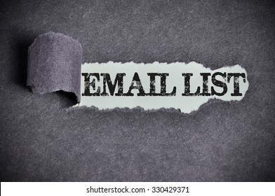 Email List Word Under Torn Black Sugar Paper.