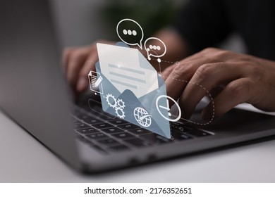 E-mail, mail service, incoming sms, envelope, Social network, chat, spam. - Shutterstock ID 2176352651