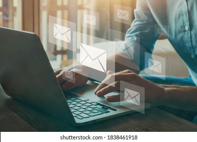 email marketing concept, company sending many e-mails or digital newsletter to customers - Shutterstock ID 1838461918