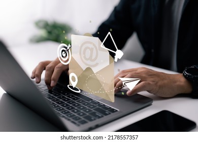 Email marketing idea. Target customers, send messages, invite individuals, send message notifications, give deals. - Shutterstock ID 2178557357