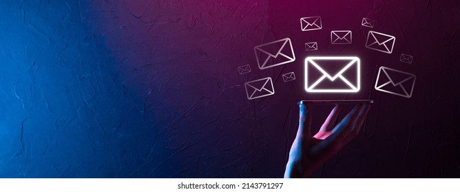 Email Marketing And Newsletter Concept.Contact Us By Newsletter Email And Protect Your Personal Information From Spam Mail Concept.Scheme Of Direct Sales In Business. List Of Clients For Mailing