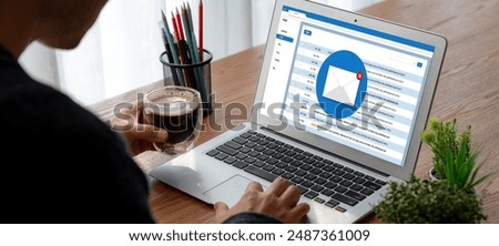 Email notification message showing on computer screen snugly. Digital marketing message information text from business to customer client