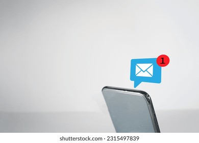 Email notification,New message,Reminder notification,Social Media concept.,New Email or New Message icon on smartphone over white background use for technology,Communications idea.