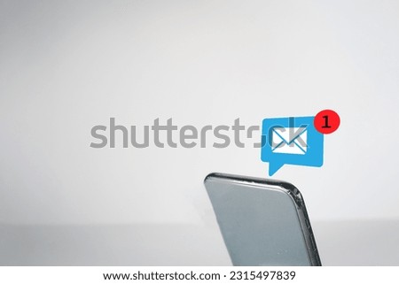 Email notification,New message,Reminder notification,Social Media concept.,New Email or New Message icon on smartphone over white background use for technology,Communications idea.