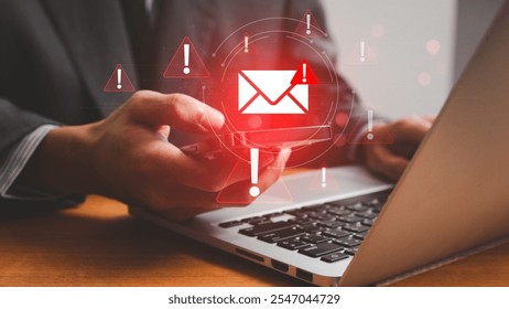 Email Security Warning Notification Concept. new email notification and internet communication concept, email technology icon, cybersecurity threats. spam virus, junk mail, scam - Powered by Shutterstock - Get 15% off with code: PIKWIZARD15