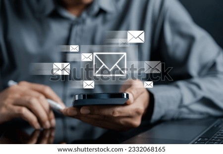 Email Sending online connection network, businessman using online letter contact and communication, email icon, email marketing, send e-mail or newsletter, online working internet network.