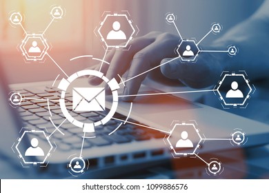 Email and sms marketing concept. Scheme of direct sales in business. List of clients for mailing. - Shutterstock ID 1099886576