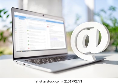 Email symbol on business laptop computer concept for internet, contact us, e-mail address and customer service support