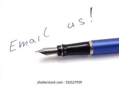 Email us note on white background by blue ink