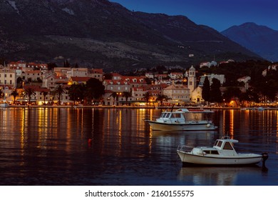Embankment of Cavtat town at dusk, Dubronick Riviera, Croatia. - Shutterstock ID 2160155575