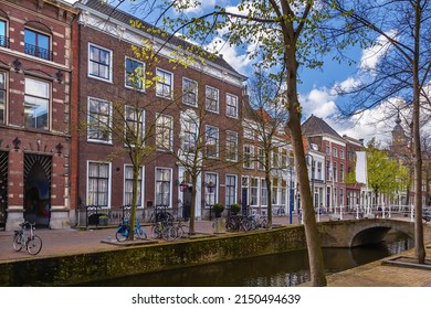 Сanal embankment in Delft city center, Netherlands