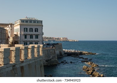 Embankment Of Ortygia Island, Syracuse City, In Sicily.