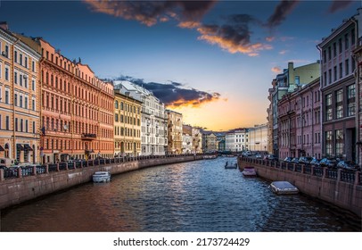 The embankment of St. Petersburg in the morning. Beautiful russian city Saint Petersburg panorama. River in Saint Petersburg, Russia. Saint Petersburg, Russia river view - Shutterstock ID 2173724429