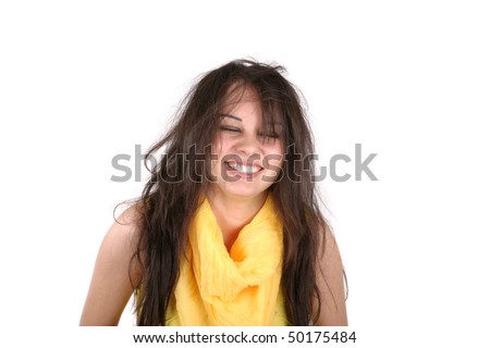 embarrassed girl with messed up hair