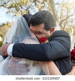 Embracing The Beauty And Joy Of The Day. Cropped Shot Of A Father Hugging His Daughter On Her Wedding Day.