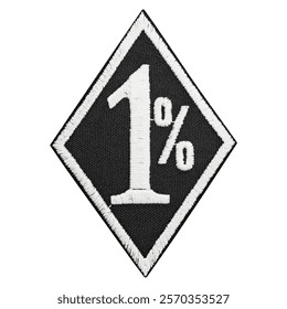 Embroidered biker patch featuring the iconic '1%' symbol, representing the rebellious spirit of the outlaw motorcycle clubs. A bold design for adding attitude to your jacket, vest, or gear