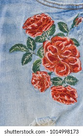 Embroidered Flowers Jeans Texture 
