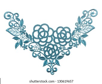 Embroidered Lace Trim Isolated White. Fabric Texture. Close Up