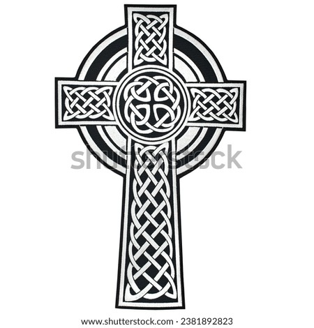 Embroidered patch with the image of celtic cross. Accessory for rockers, bikers, metalheads and punks. Occult symbolism.