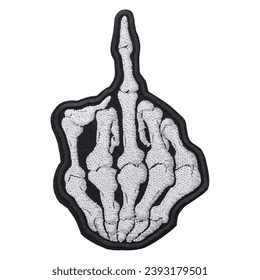 Embroidered patch skeleton middle finger. Punk Rock, Ska, Oi, Thrash Metal Death. Accessory for rockers, metalheads, punks, goths.