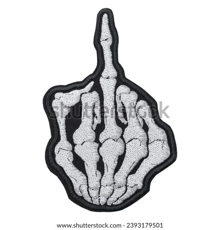 Embroidered patch skeleton middle finger. Punk Rock, Ska, Oi, Thrash Metal Death. Accessory for rockers, metalheads, punks, goths.