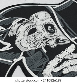 Embroidered patch skull in a top hat Ace of spades. Accessory for rockers, metalheads, punks, goths.	