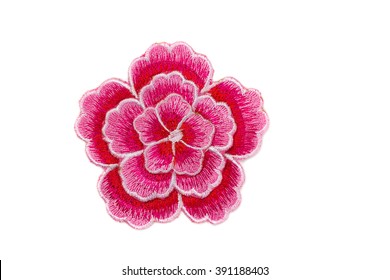 Embroidered Red Flower. Isolate On White.