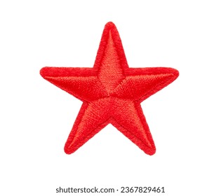 embroidered red star isolated on white background