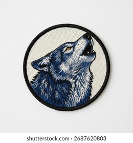 Embroidered Wolf Patch on a gray background