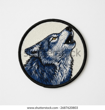 Embroidered Wolf Patch on a gray background