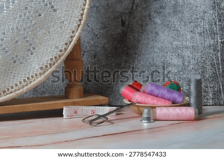 embroidery colored threads needle thimble