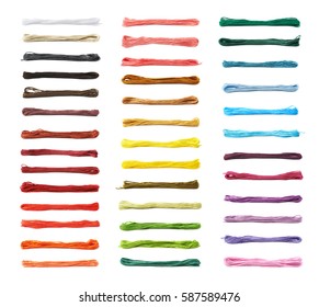 Embroidery thread yarn isolated over the white background  set multiple different color variations