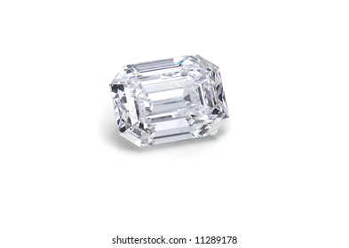 emerald cut diamond on white angled