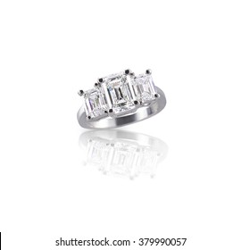 Emerald cut three stone trinity diamond engagement wedding ring