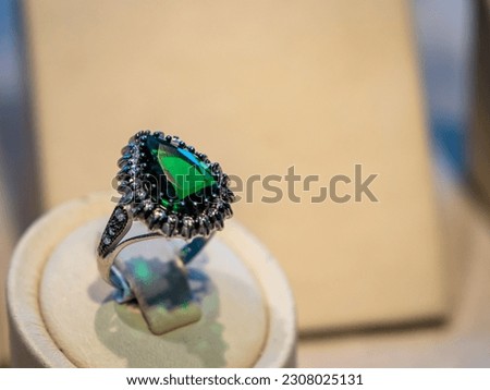 Emerald and Diamond Ring - On Sale in Shop front in UAE Dubai. Best place in the world to buy luxury jewellery in the souks and markets of the united Arab emirates