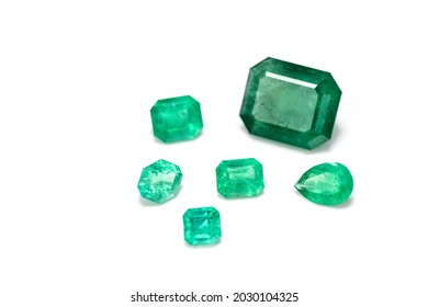 Emerald Gemstones on White Background - Shutterstock ID 2030104325