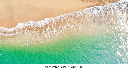 Emerald Green Sea And Orange Sand.
Look From The Top Corner Down.