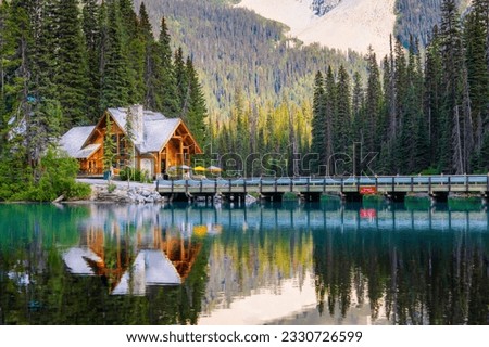 Emerald lake with beautiful reflections in the Canadian Rockies of Yoho National Park, British Columbia, Canada. 