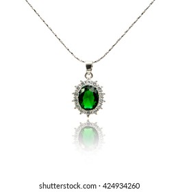 Emerald Pendant Isolated On White
